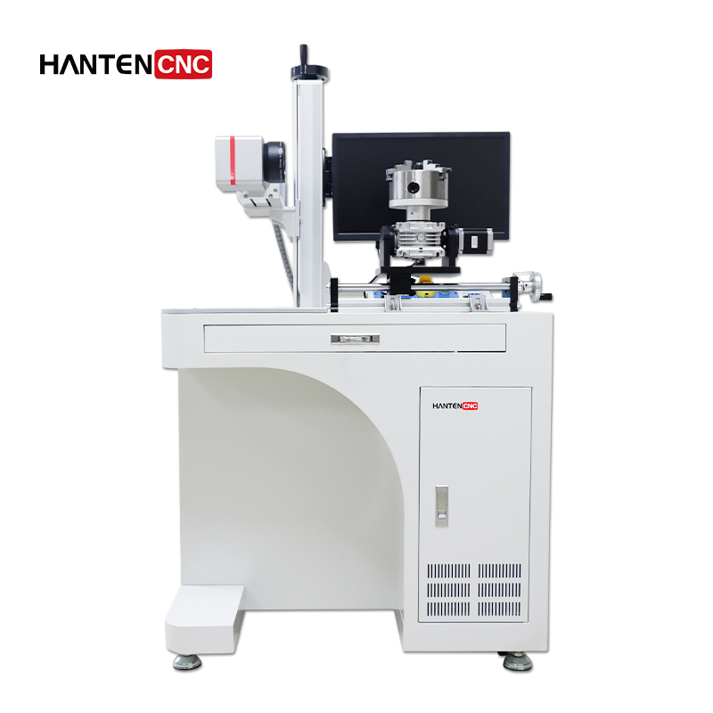 Mobile Integrated Automatic Fiber Laser Marking Machine for Sale With Rotary Device Manual Pulley